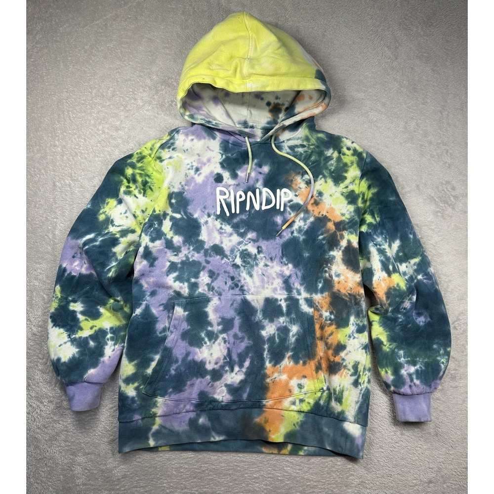 RIPNDIP Hoodie Mens Small Multicolor Tie Dye Hoodie Retro Rubber Logo‎ outdoors
